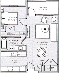 One Bedroom / One Bath - 660 - 775 Sq. Ft.*